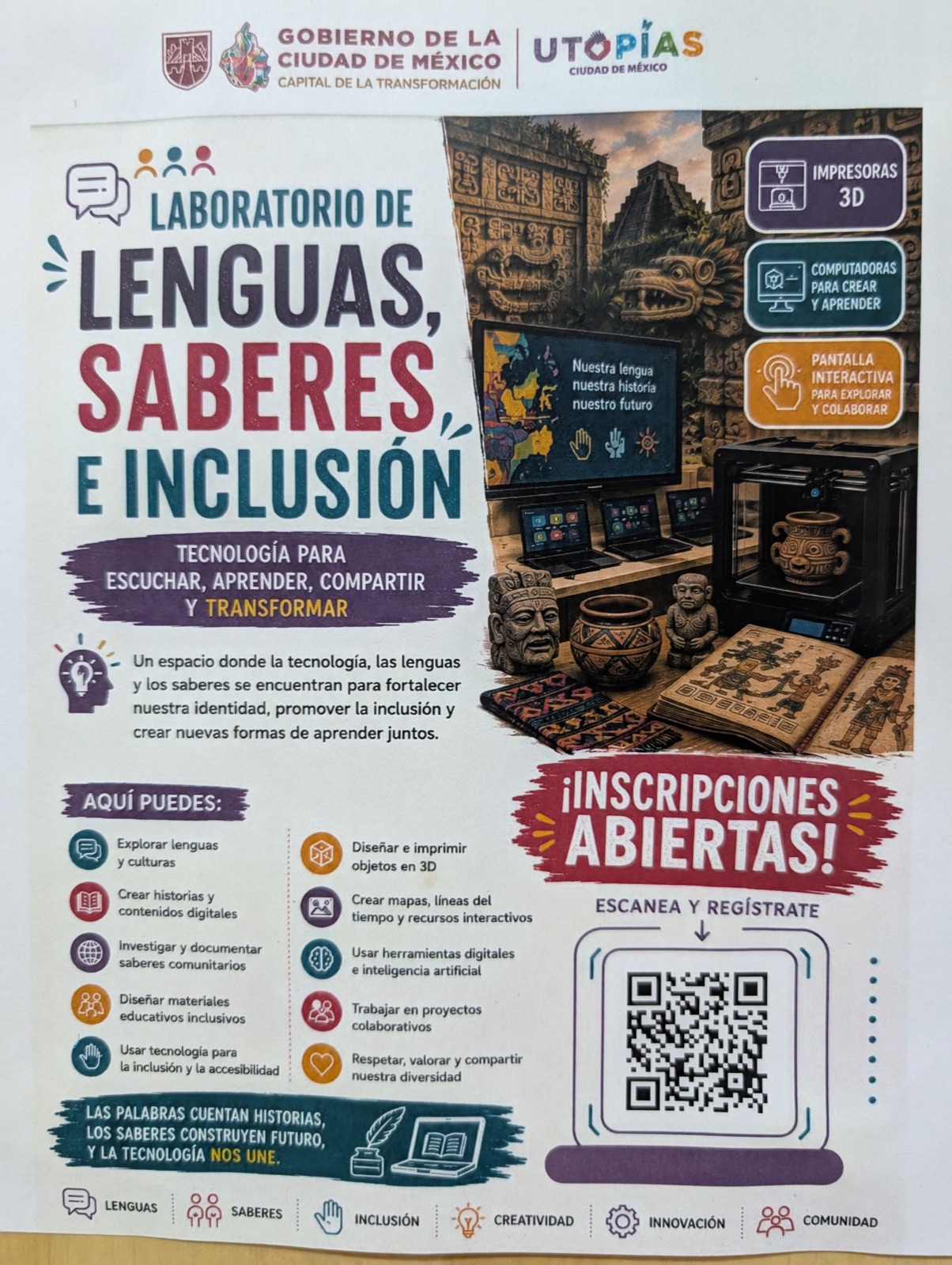 Poster for the Language, Knowledge and Inclusion Lab with 3D printers